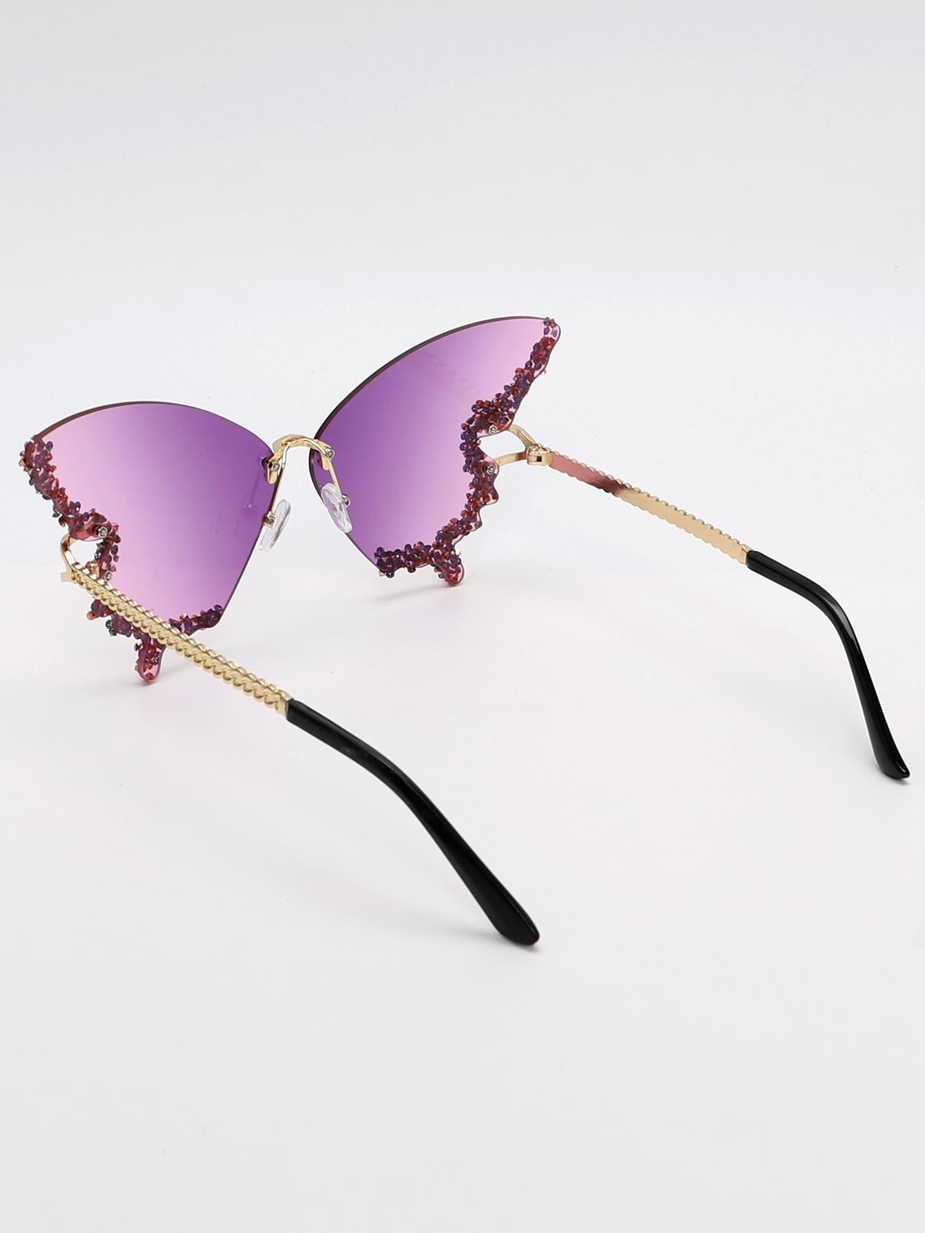 Rhinestone Decor Butterfly Design Fashion Glasses