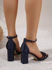 New Blue Thick High Heeled Ankle Strap Sandals For Summer, Women's Blue Colored High Heel Roman Style Sandals