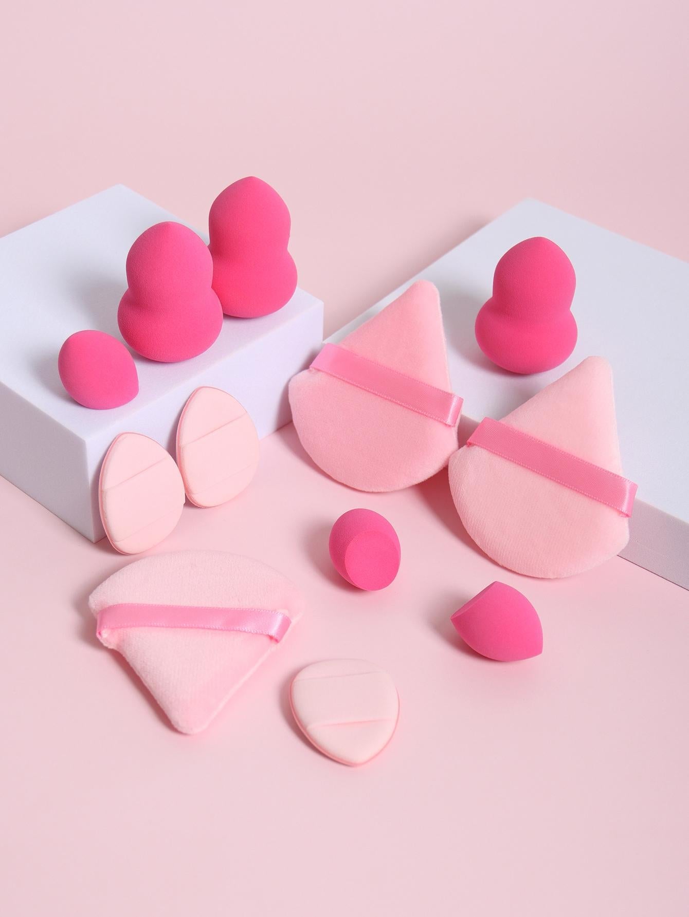 12pcs All-purpose Makeup Sponges Set Consisting Of 3 Triangular Powder Puffs, 3 Mini Air Cushion Powder Puffs, 3 Water Drop Shaped Beauty Blenders, And 3 Mini Beauty Blenders. Suitable For Liquid Foundation, Powder Foundation, And Concealer Cream. Suitabl