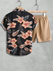 Manfinity RSRT Men Tropical Print Shirt & Drawstring Waist Shorts