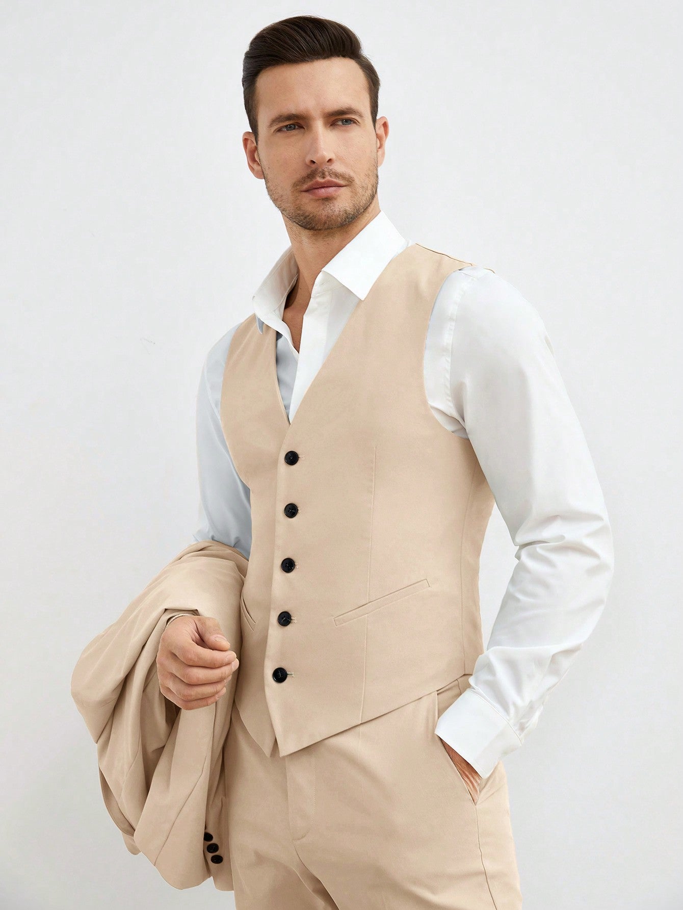 Manfinity Mode Men Solid Blazer & Vest Blazer & Pants Without Shirt