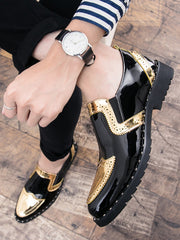 Men's Formal/casual Shoes, Brogue Details, Golden Leather, Lace-up Closure, Suitable For Wedding/business/party/nightclub