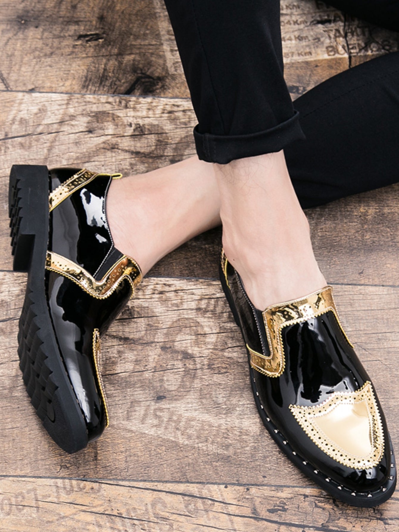 Men's Formal/casual Shoes, Brogue Details, Golden Leather, Lace-up Closure, Suitable For Wedding/business/party/nightclub