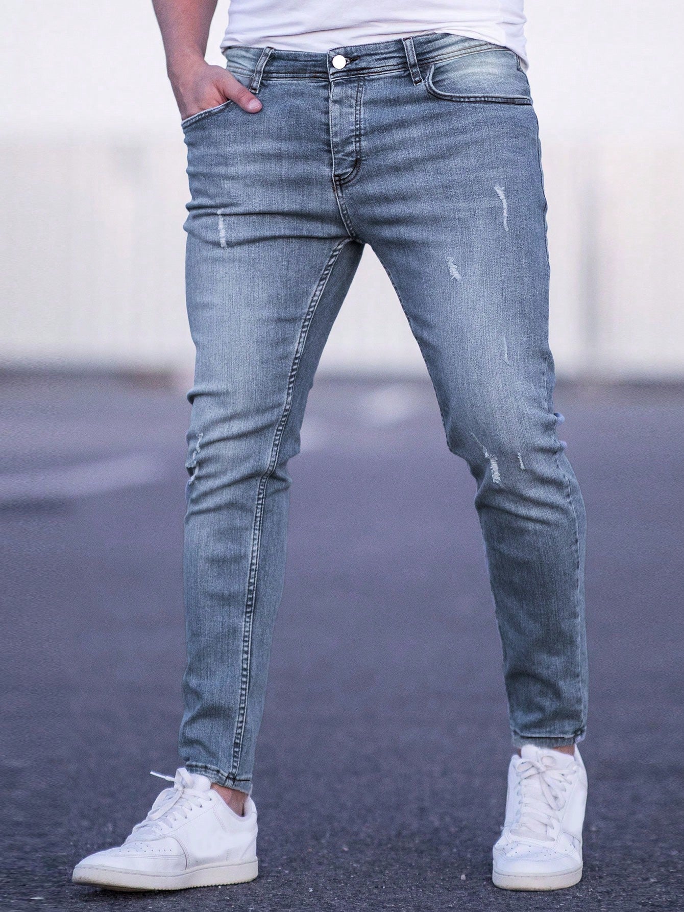 Manfinity Homme Men Cotton Ripped Frayed Cat Scratch Skinny Jeans