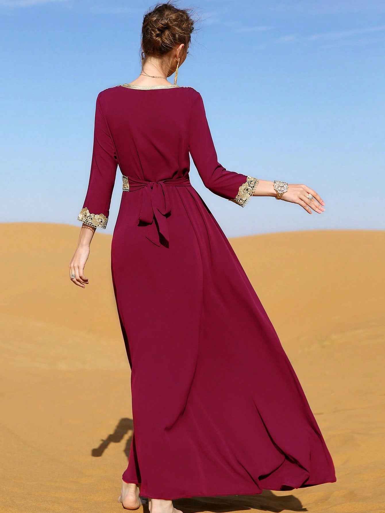 Najma Contrast Lace Tie Back Kaftan