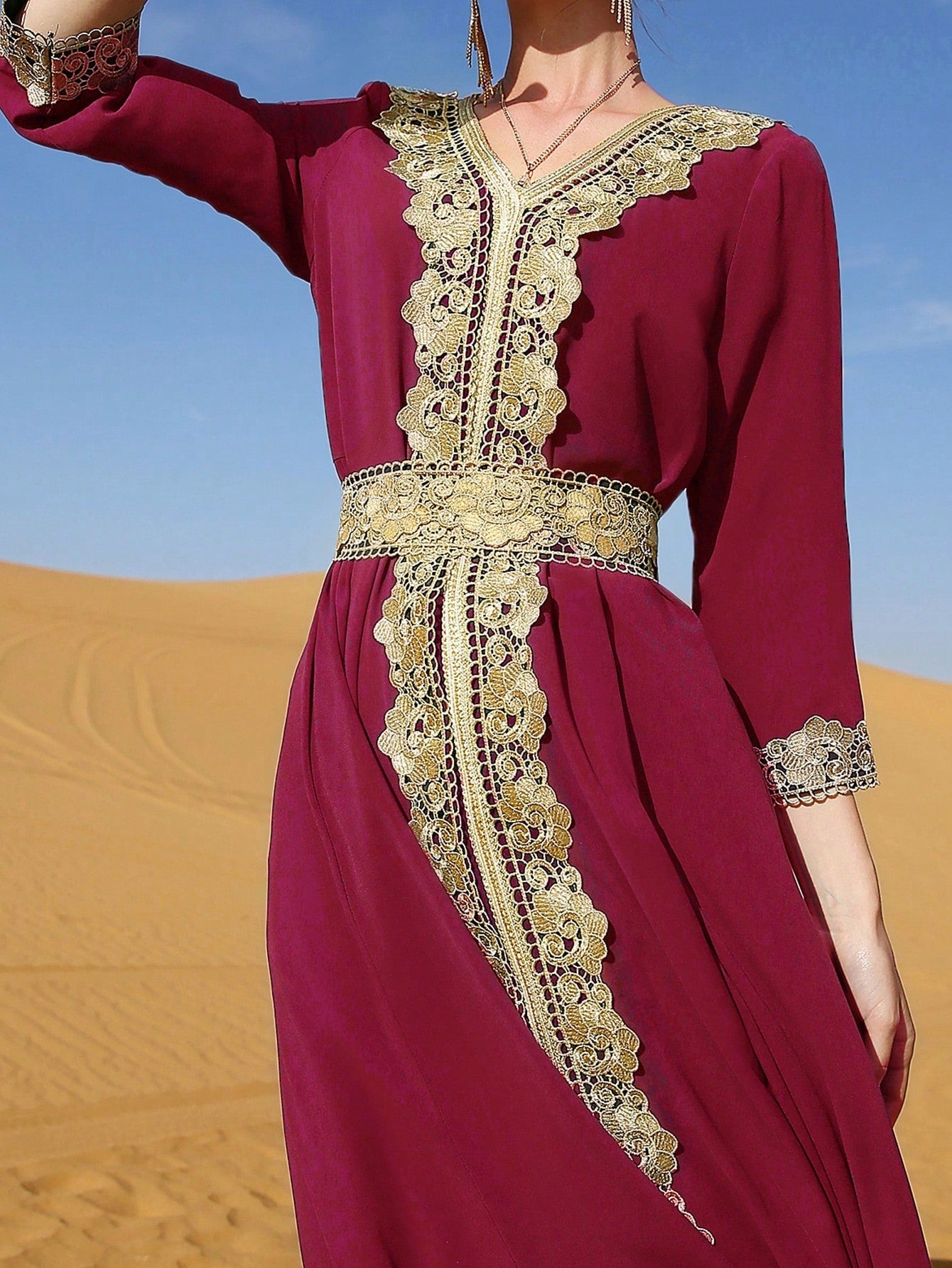 Najma Contrast Lace Tie Back Kaftan