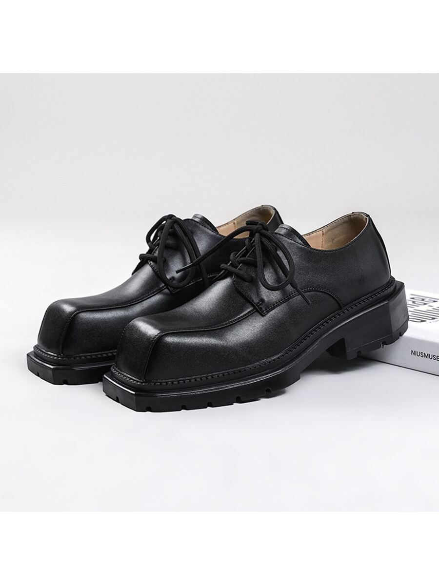 Men Lace-up Front Square Toe Dress Shoes, Black Outdoor Oxford Shoes