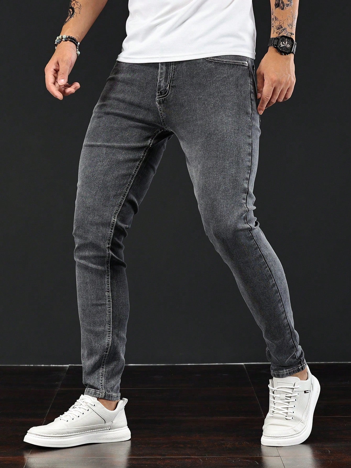 Manfinity Homme Men Contrast Stitch Skinny Jeans