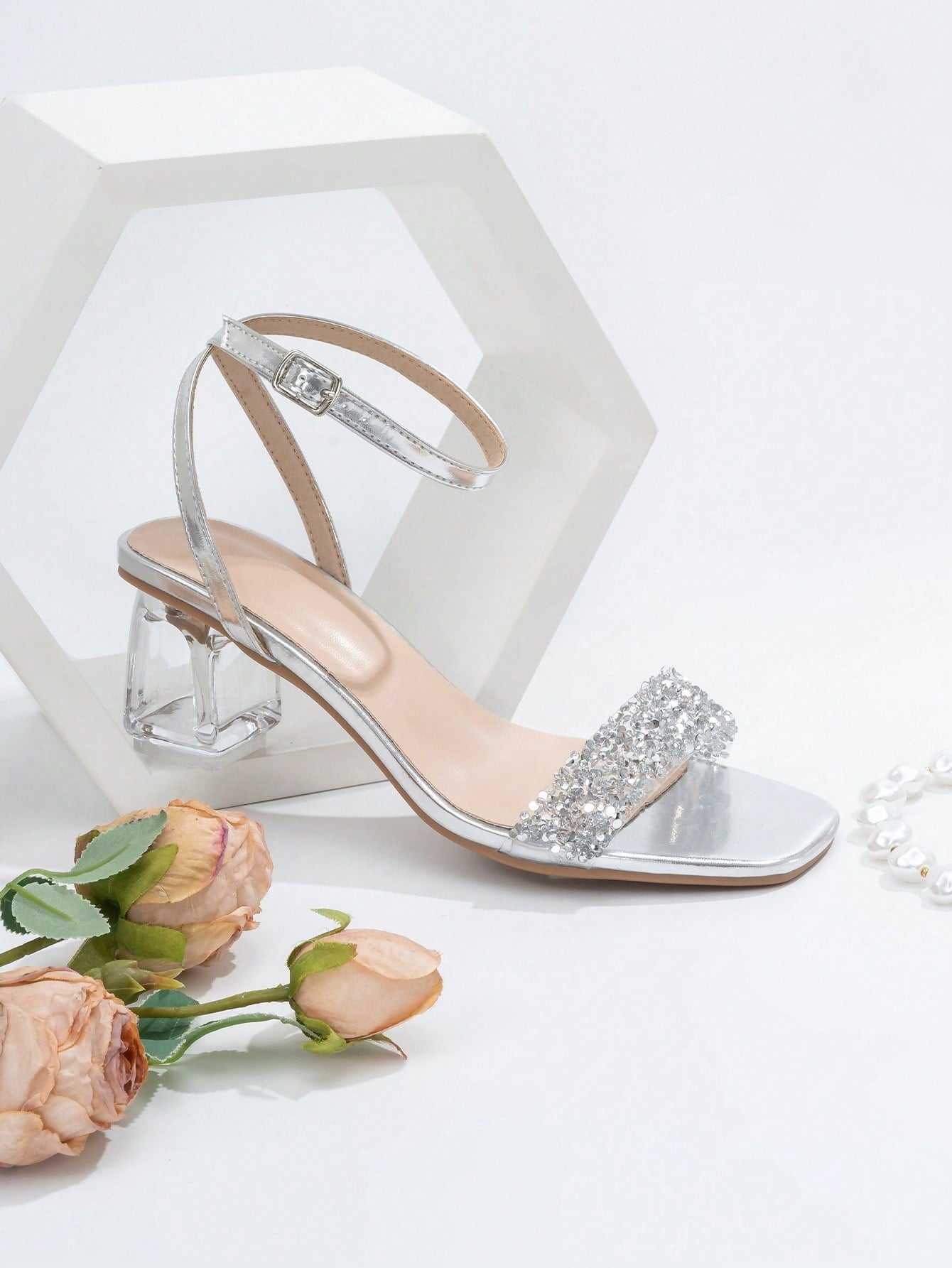 Fashionable & Elegant High Heel Sandals For Women With Crystal Heels And Rhinestone Decoration