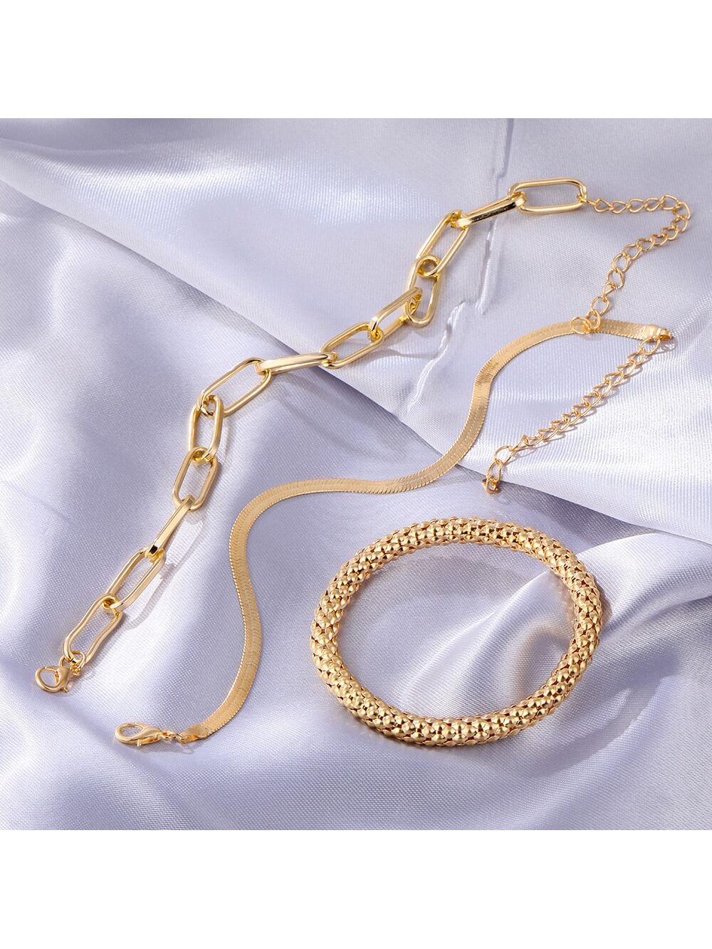 3pcs/set Fashionable Thick Chain & Snake Chain Design Bracelets For Women, Punk Style Jewelry