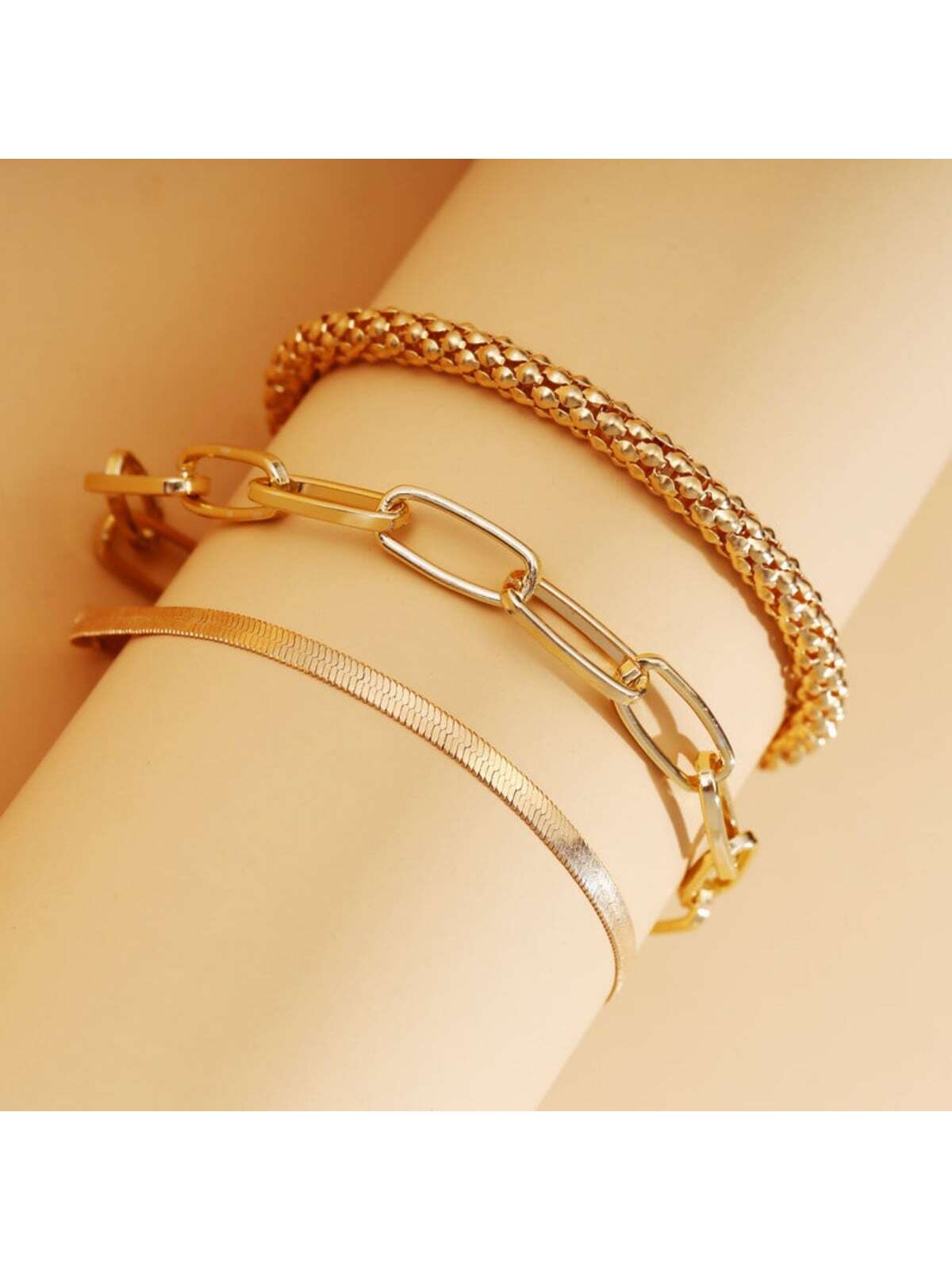 3pcs/set Fashionable Thick Chain & Snake Chain Design Bracelets For Women, Punk Style Jewelry