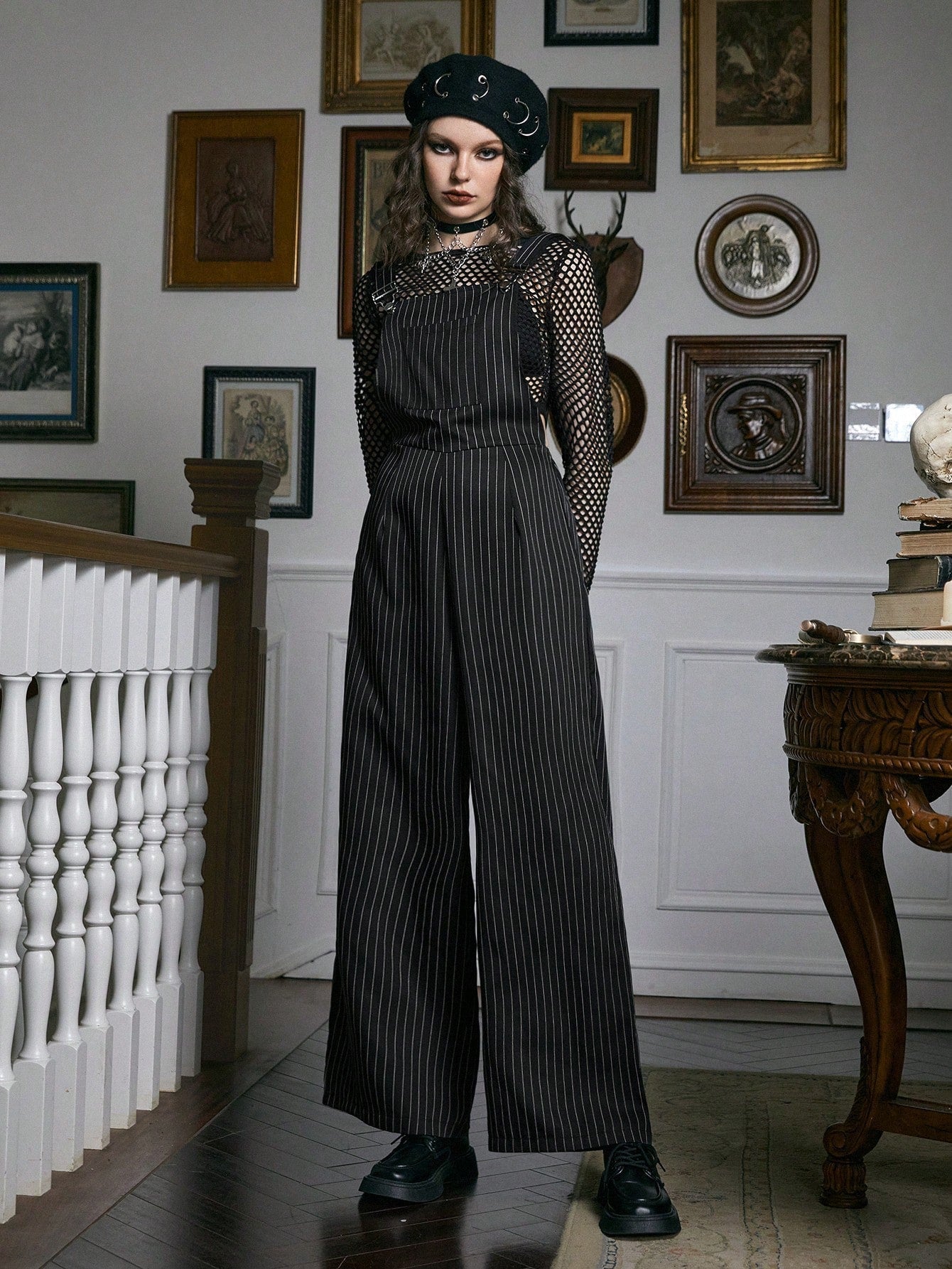 ROMWE Academia Striped Print Overall Jumpsuit