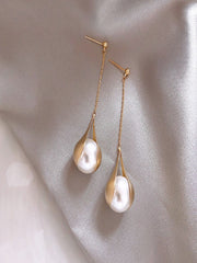 1pair Elegant Copper Alloy Faux Pearl Detail Drop Earrings For Women For Daily Commute