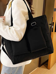 Women's Large Capacity Nylon Shoulder Bag - Front Pockets & Zipper Crossbody Design