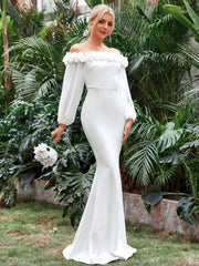 3D Rosette Off Shoulder Lantern Sleeve Mermaid Hem Wedding Dress