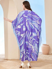 Najma Allover Print Fringe Trim Kaftan