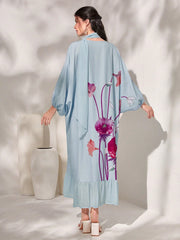 Najma Floral Print Batwing Sleeve Ruffle Hem Kaftan