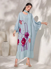 Najma Floral Print Batwing Sleeve Ruffle Hem Kaftan