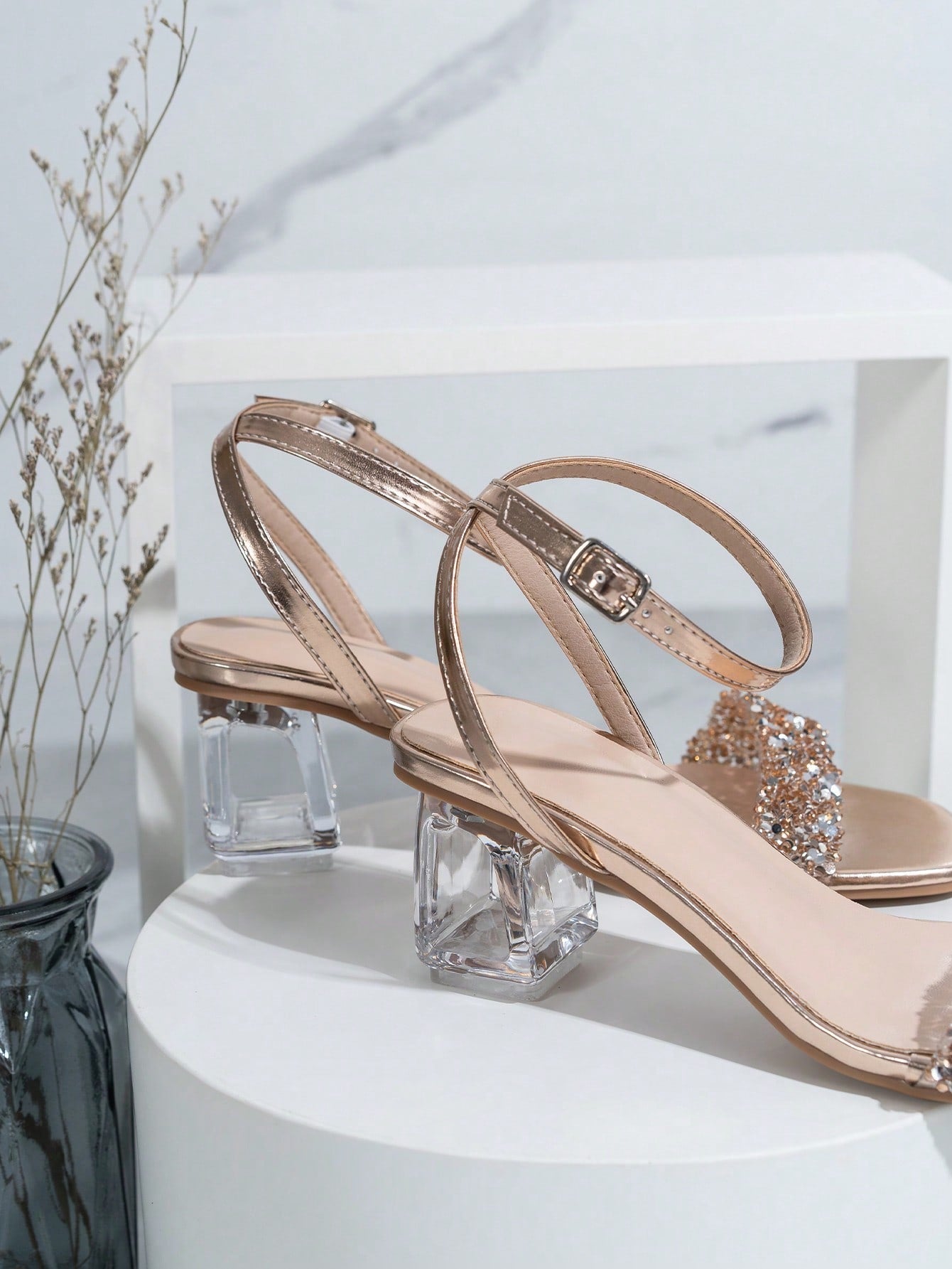 Fashionable & Elegant High Heel Sandals For Women With Crystal Heels And Rhinestone Decoration