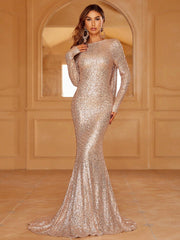 Boat Neck Sequin Formal Dress