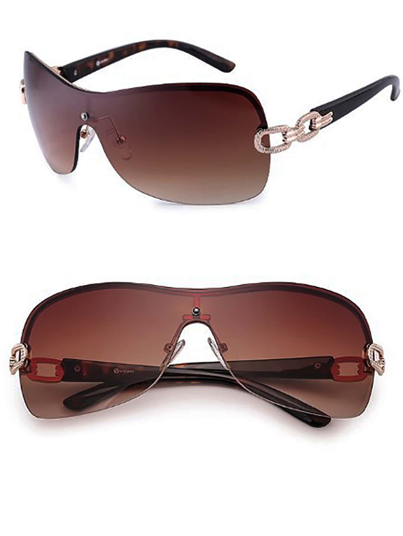 1pc Y2k Vintage Outdoor Rimless Sunglasses With Dual Circle Chain