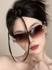 1pc Y2k Vintage Outdoor Rimless Sunglasses With Dual Circle Chain