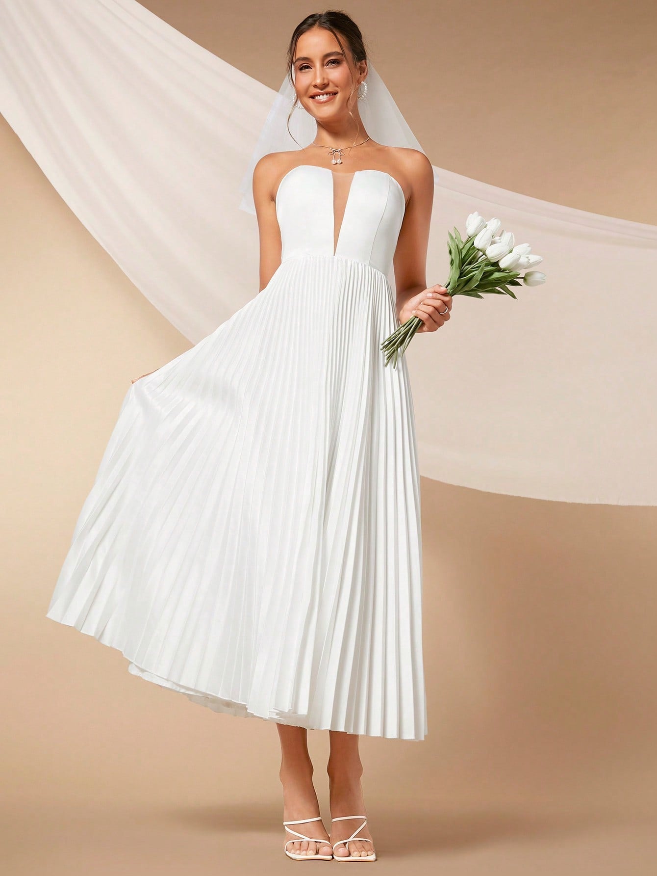 Belle Pleated Hem Tube Wedding Dress Without Veil