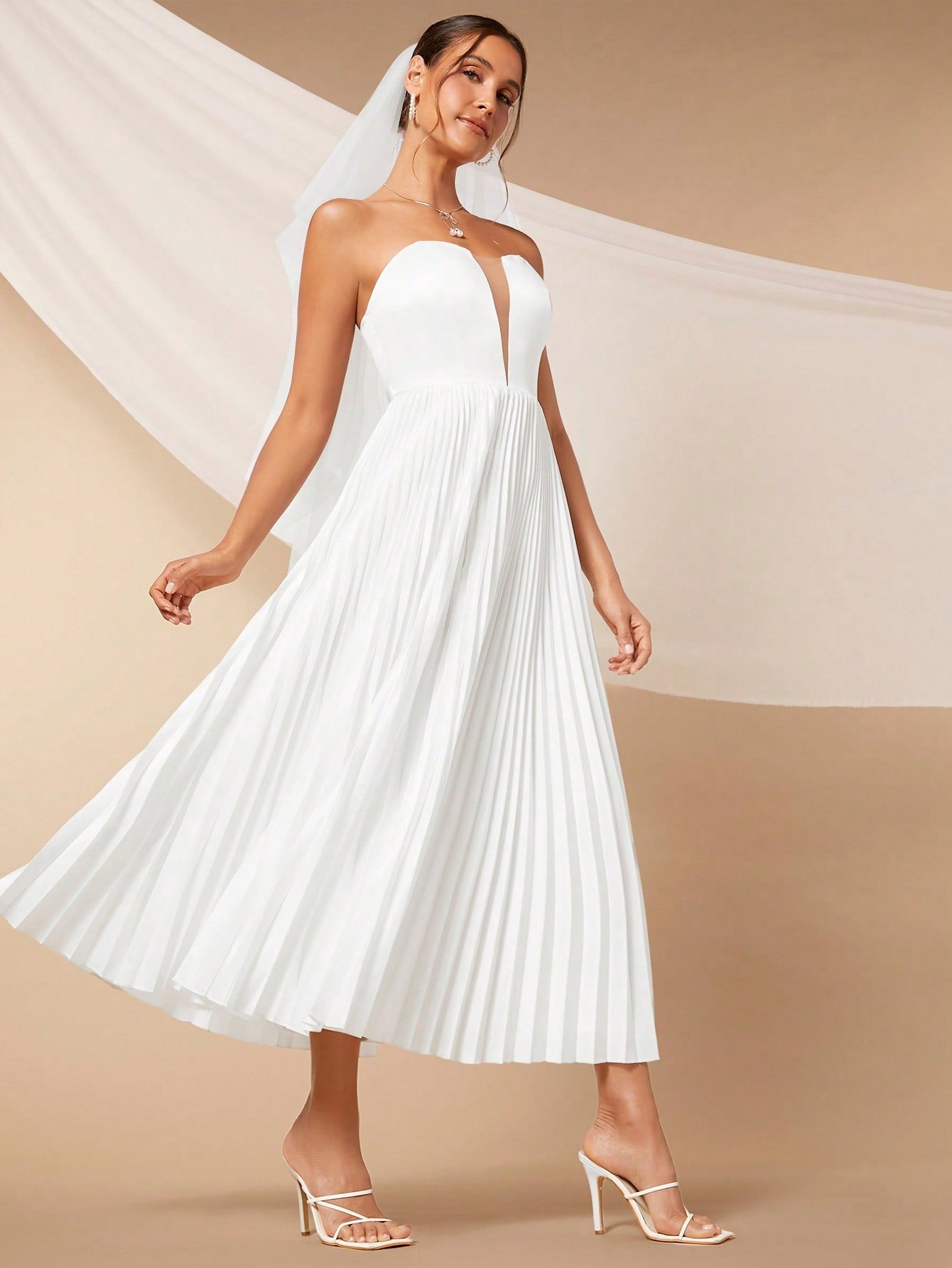 Belle Pleated Hem Tube Wedding Dress Without Veil