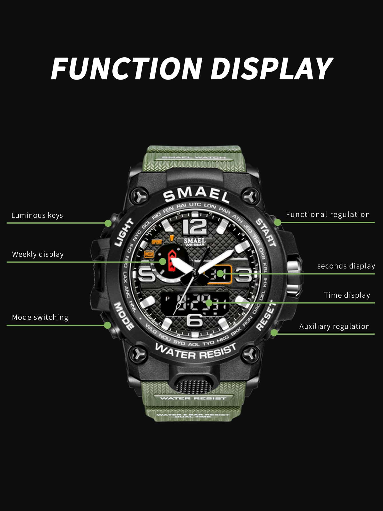 1pc Small Men's Outdoor Multi-functional Waterproof Alarm Clock Luminous Sport Watch