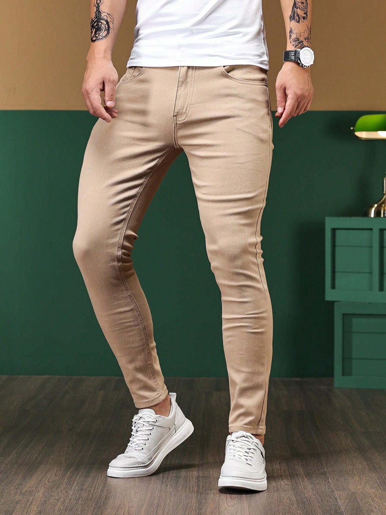 Manfinity Homme Men Contrast Stitch Skinny Jeans