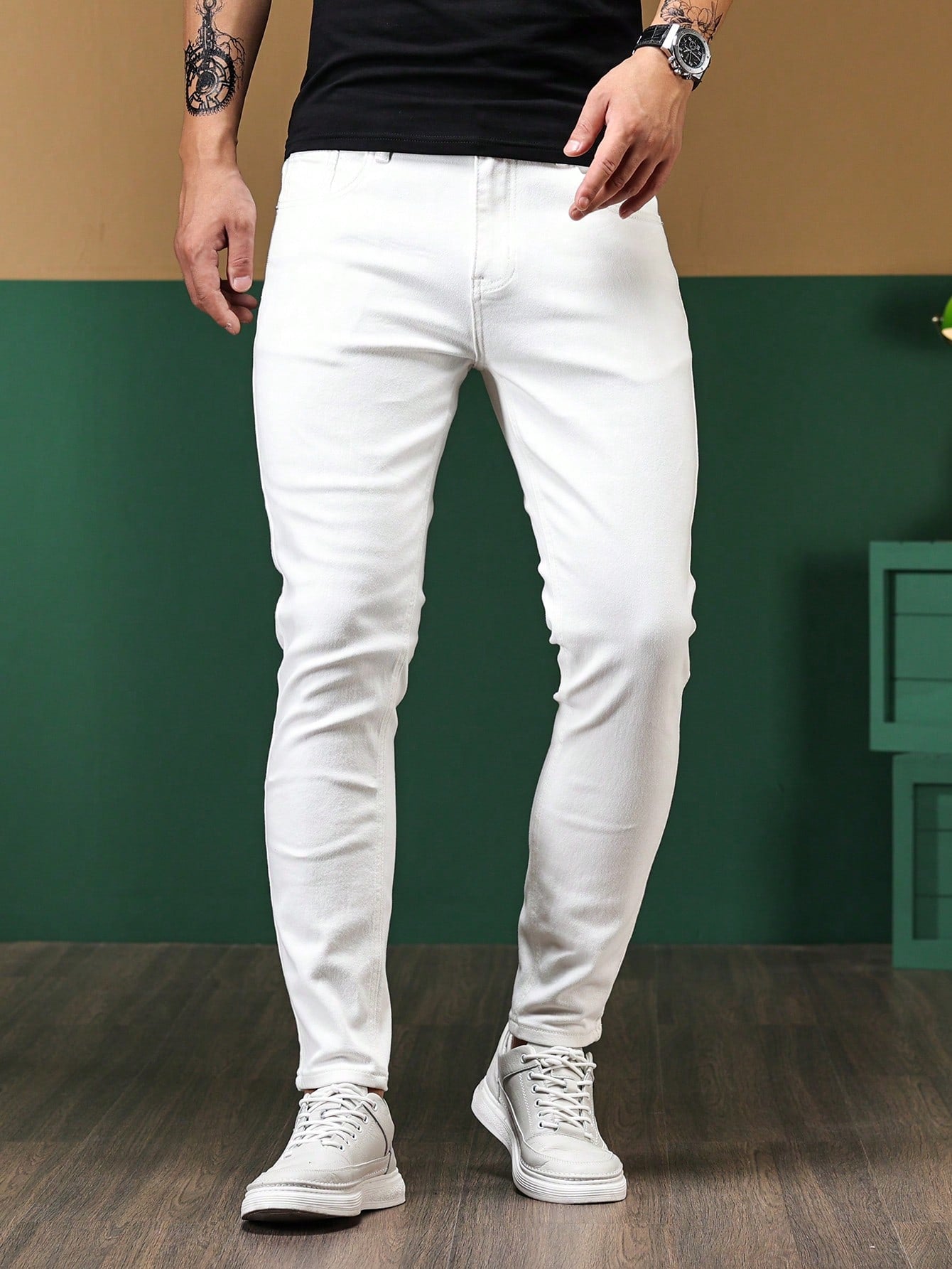 Manfinity Homme Men Contrast Stitch Skinny Jeans