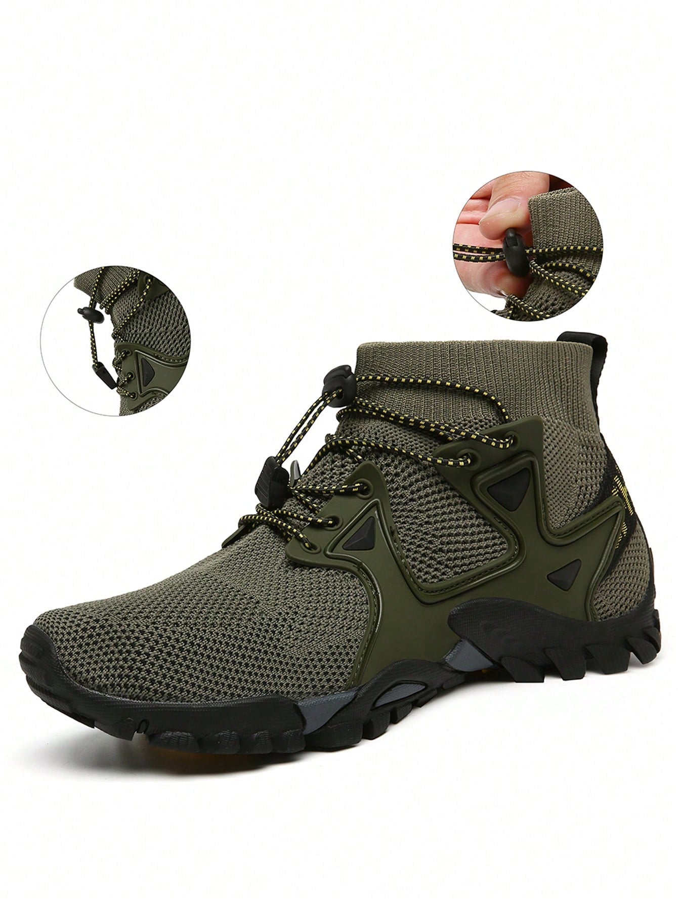 Men's High-top Hiking Shoes With Front Drawstring Closure, Sports Shoes