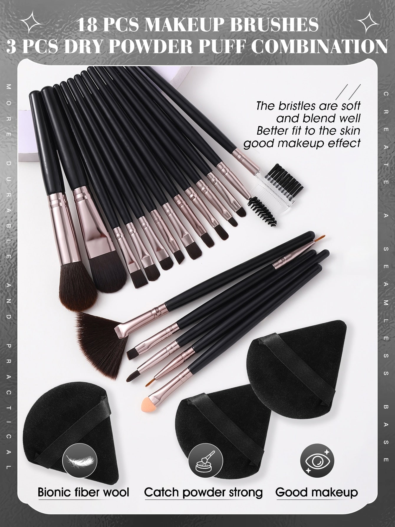 18Pcs Makeup Brush Set & 3Pcs Makeup Puff Set Soft Triangle Powder Mineral Puff For Face Makeup Cosmetic Brush Set Black Friday