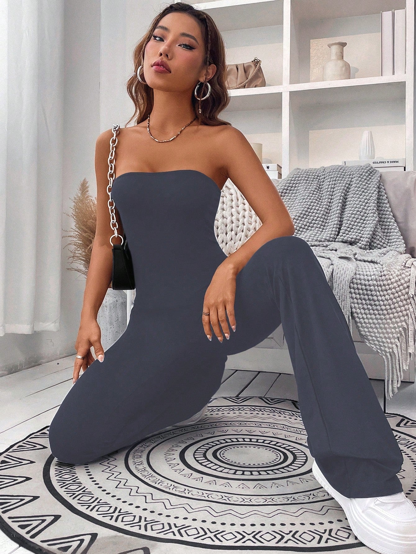 Essnce Solid Flare Leg Tube Jumpsuit