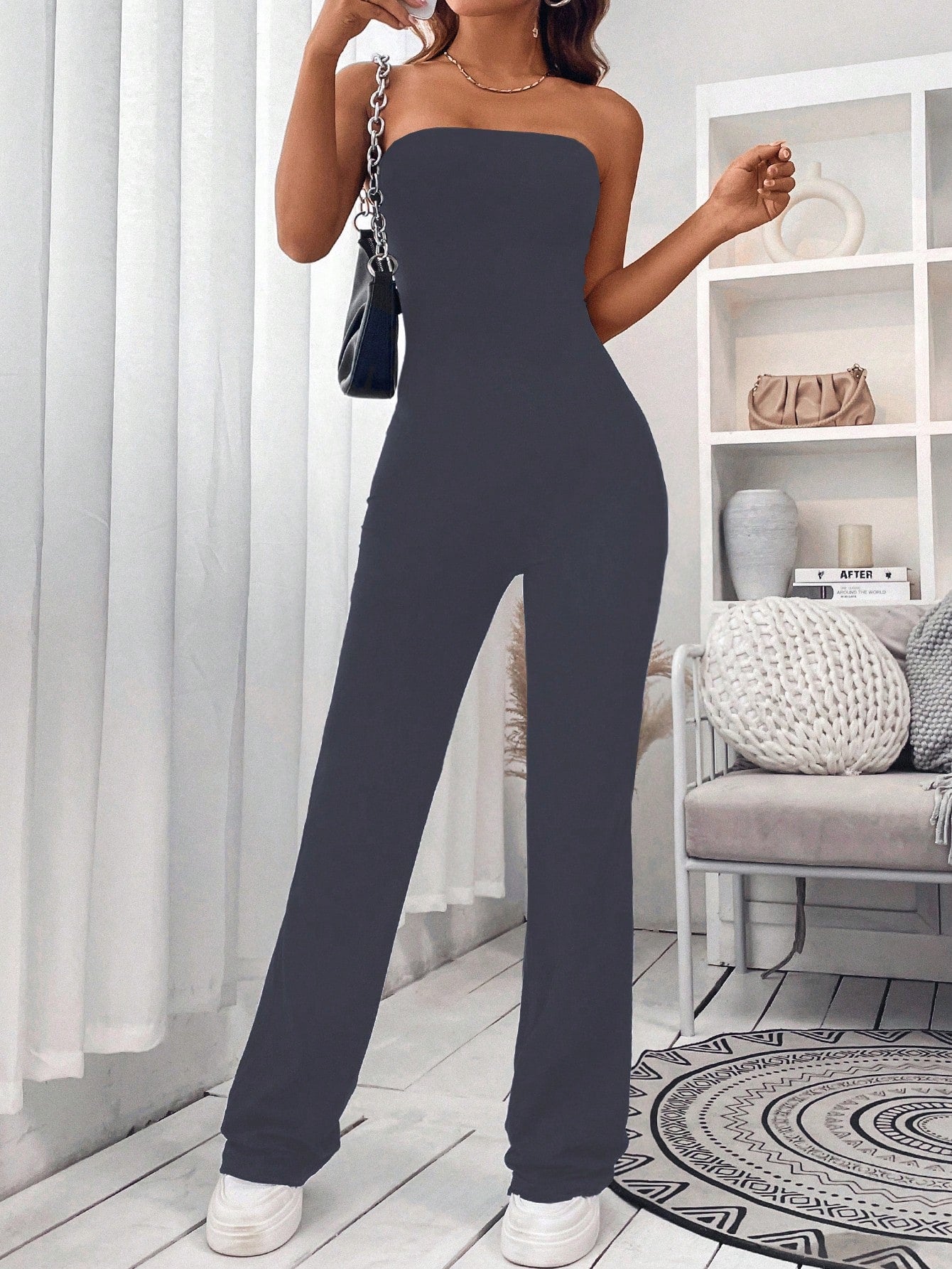 Essnce Solid Flare Leg Tube Jumpsuit