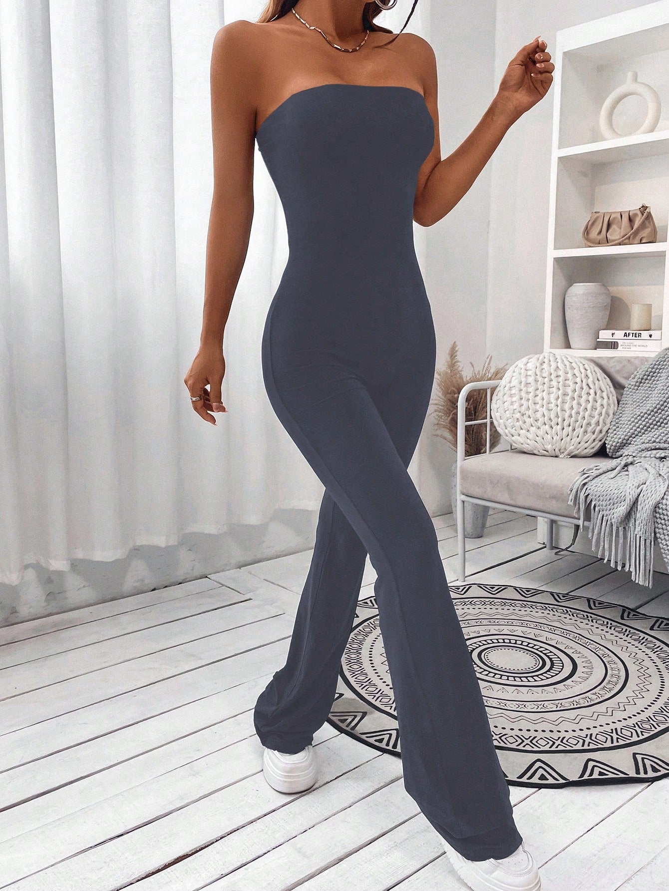 Essnce Solid Flare Leg Tube Jumpsuit