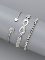 3pcs Rhinestone Heart & Infinity Decor Bracelets