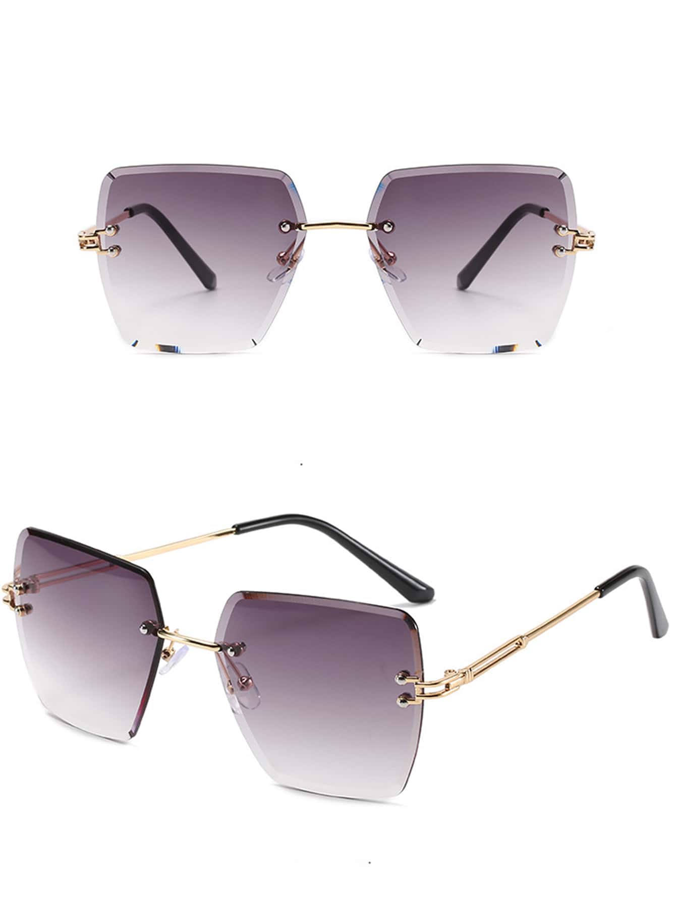 1pc Frameless Cut Edge Polygon Shape Gradient Color Metallic Fashion Sunglasses For Outdoor Travel