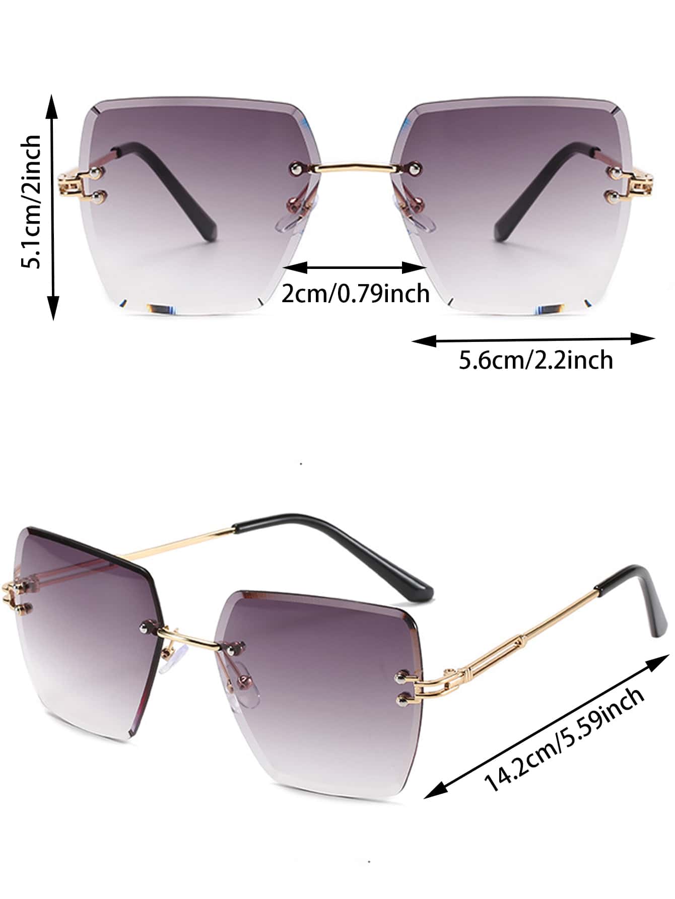 1pc Frameless Cut Edge Polygon Shape Gradient Color Metallic Fashion Sunglasses For Outdoor Travel