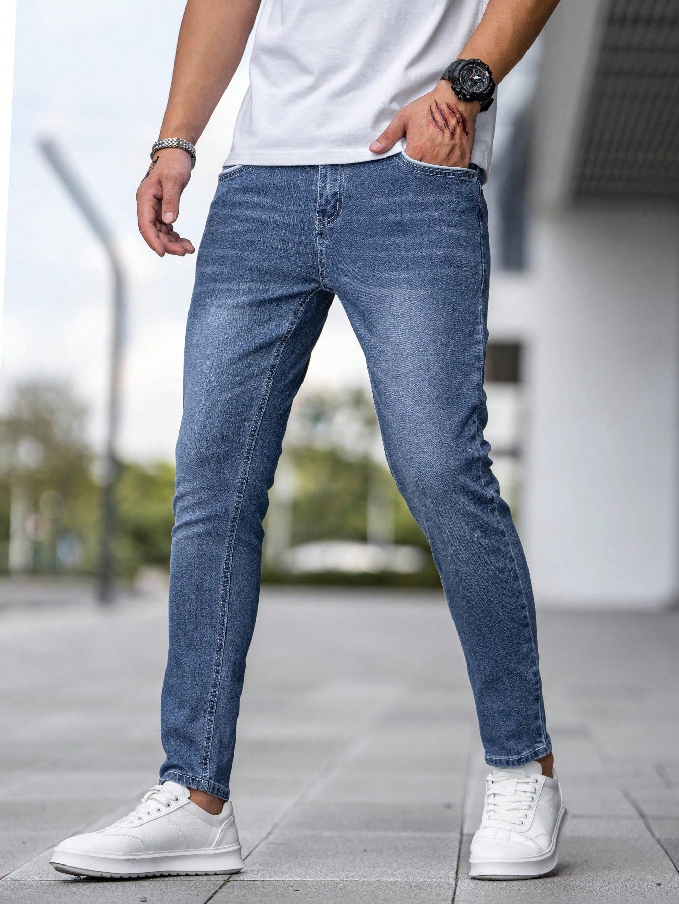 Manfinity Homme Men Slant Pocket Skinny Jeans