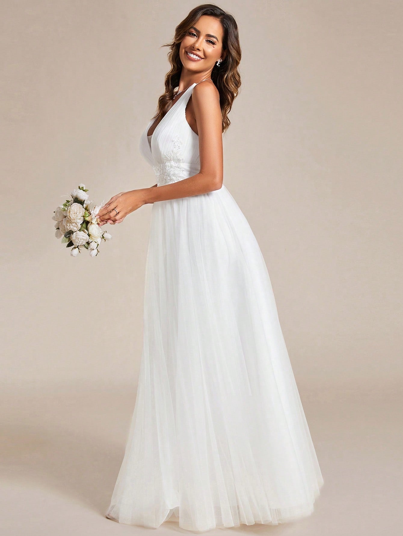 EVER-PRETTY Low Back Lace Bodice Mesh Wedding Dress