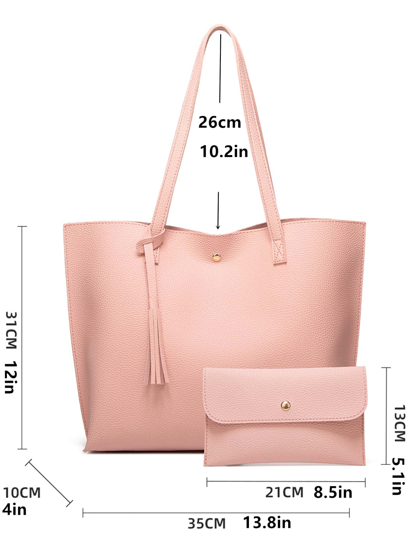 New Arrival Solid Color Tassel Tote Bag & Shoulder Bag Set, Large Capacity, European And American Style Fashion Shopping Bag