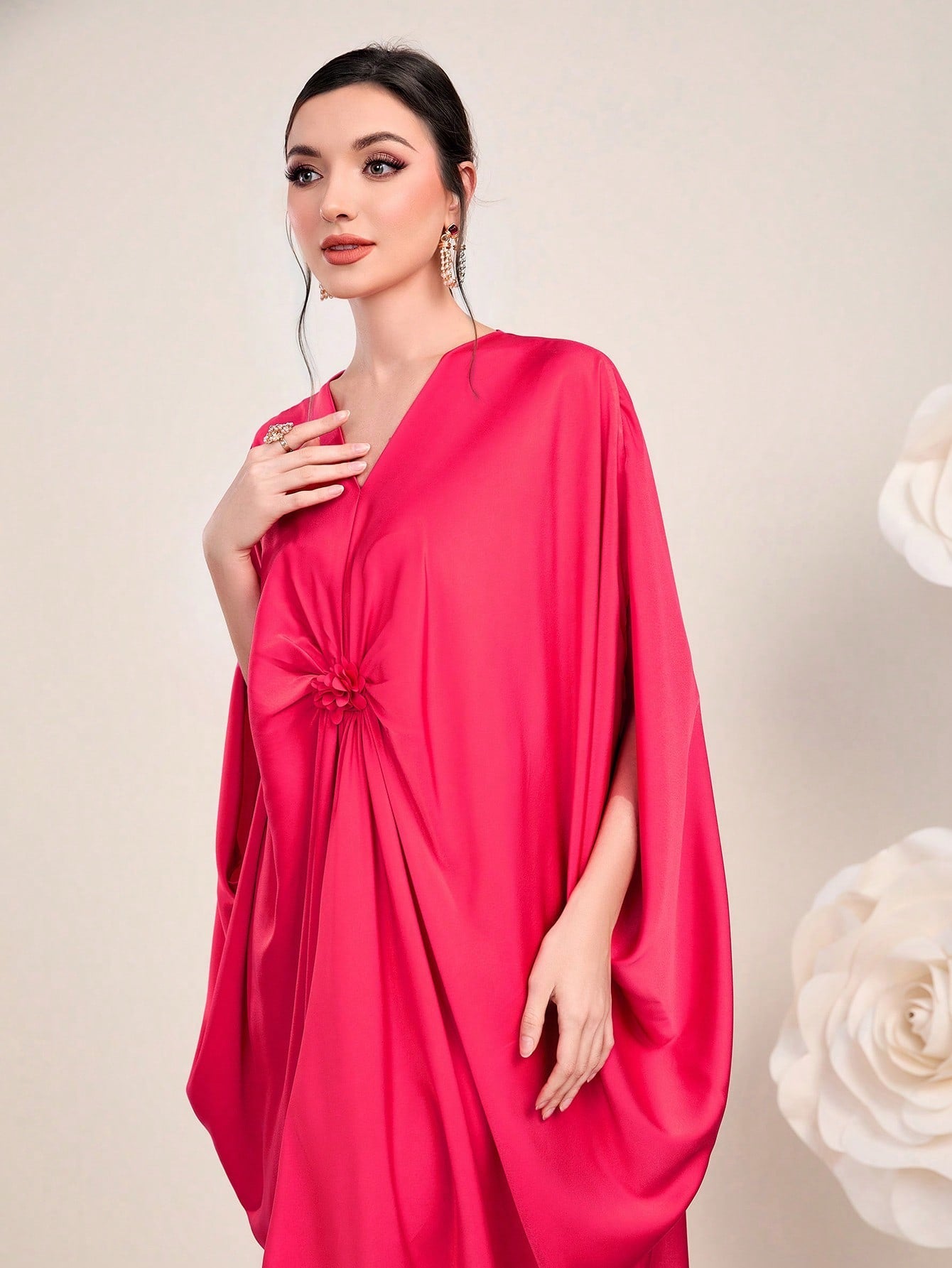 Najma 3D Rosette Ruched Kaftan Dress