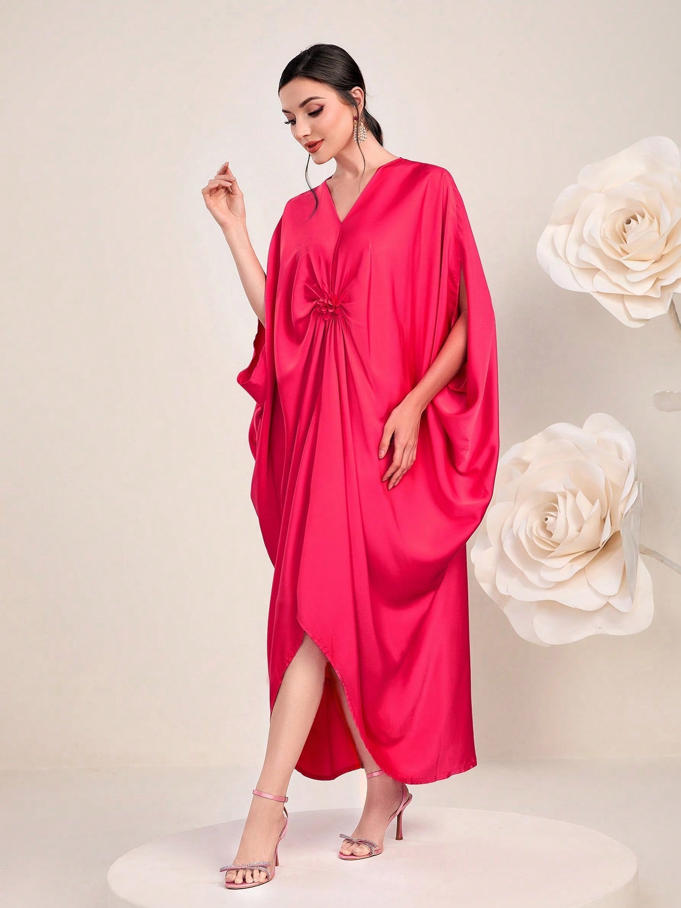 Najma 3D Rosette Ruched Kaftan Dress