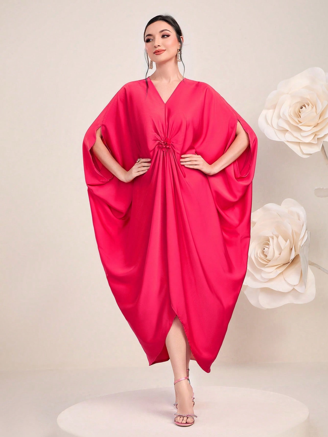 Najma 3D Rosette Ruched Kaftan Dress