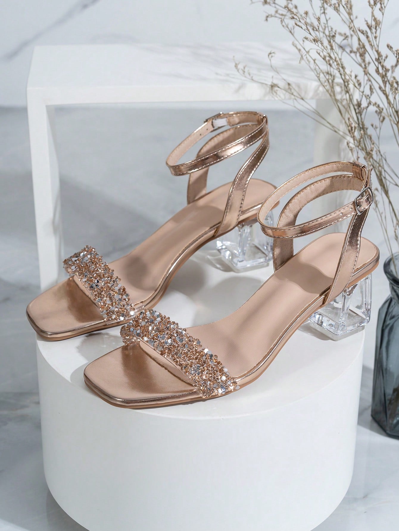 Fashionable & Elegant High Heel Sandals For Women With Crystal Heels And Rhinestone Decoration