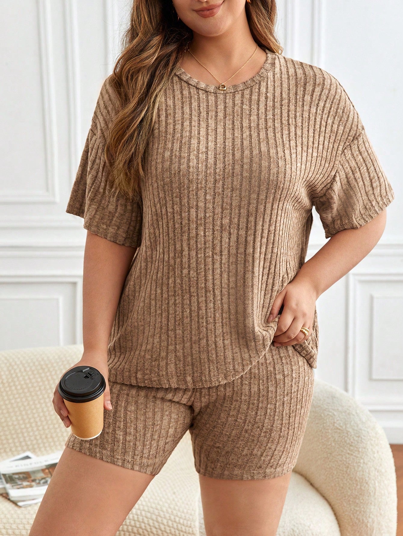 Frenchy Crochet Ribbed Plus-Sized Leisure Wear (2 Pieces)