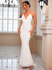 LOVE&LEMONADE Plunging Neck Mermaid Hem Sequin Wedding Dress