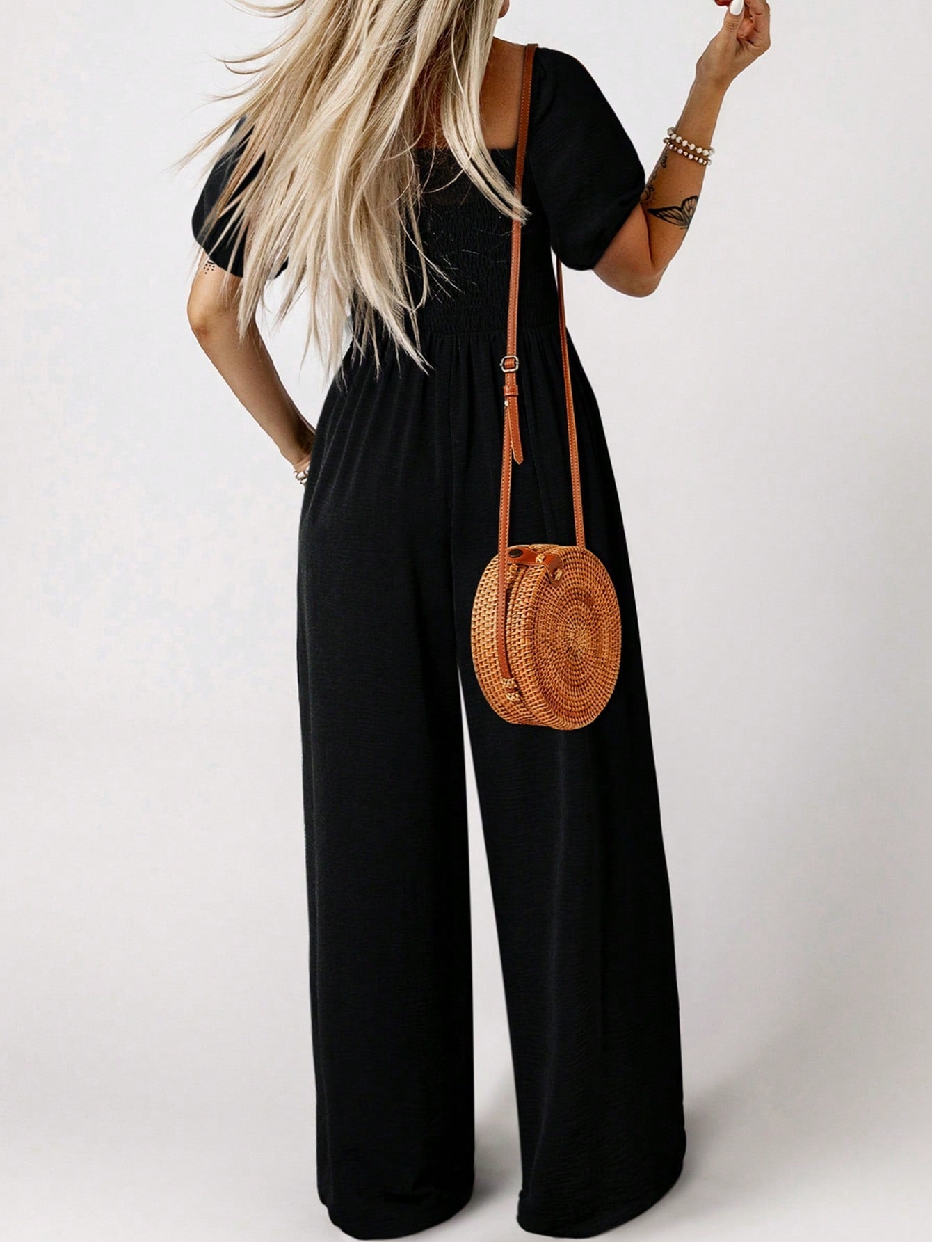 Women's Solid Color Casual Pleated Jumpsuit