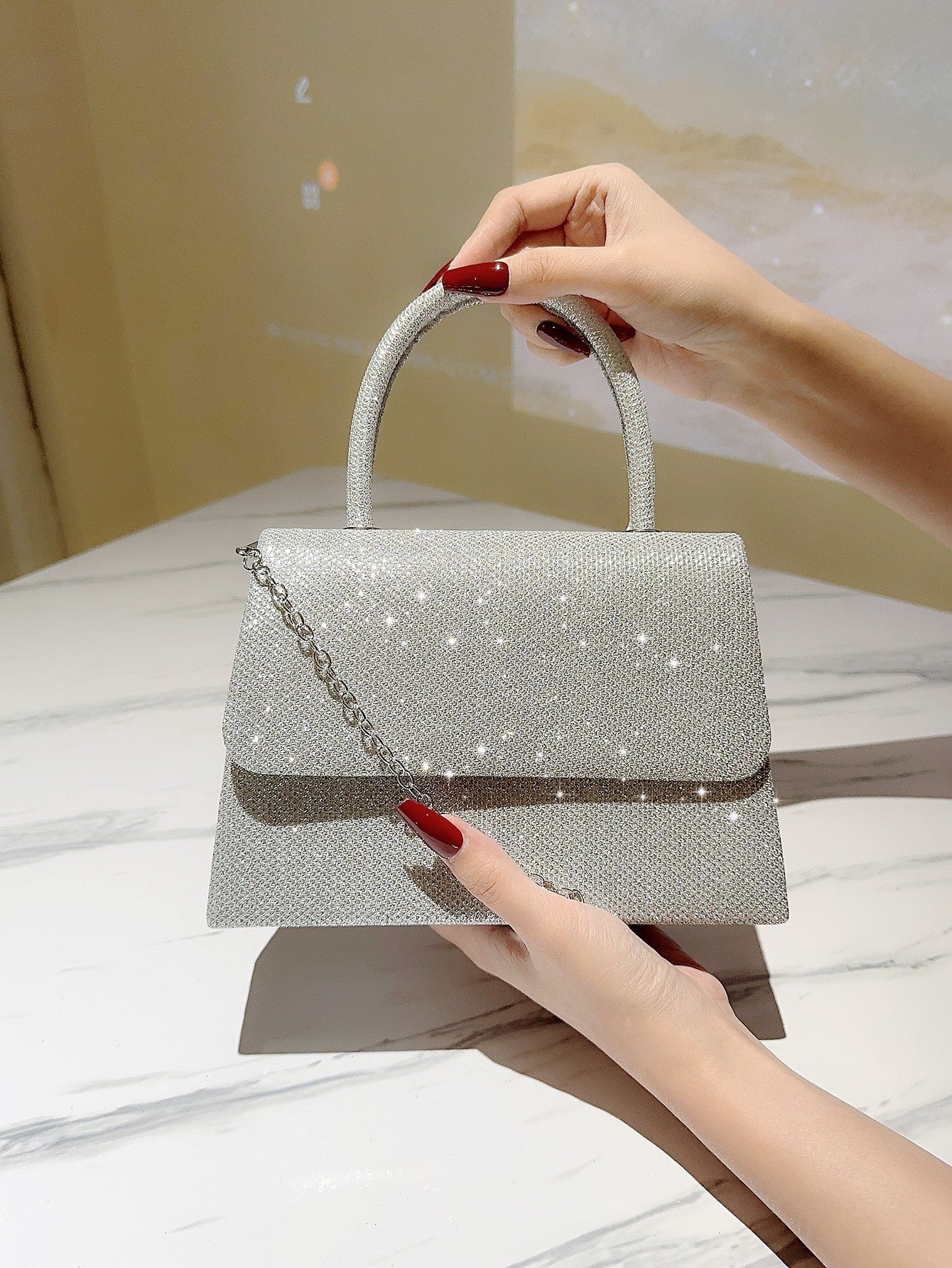 Women Formal Glitter Flap Tote Evening Bag Party Mini Square Bag Prom Bag Temperament Evening Bags For Birthday,Prom, Party